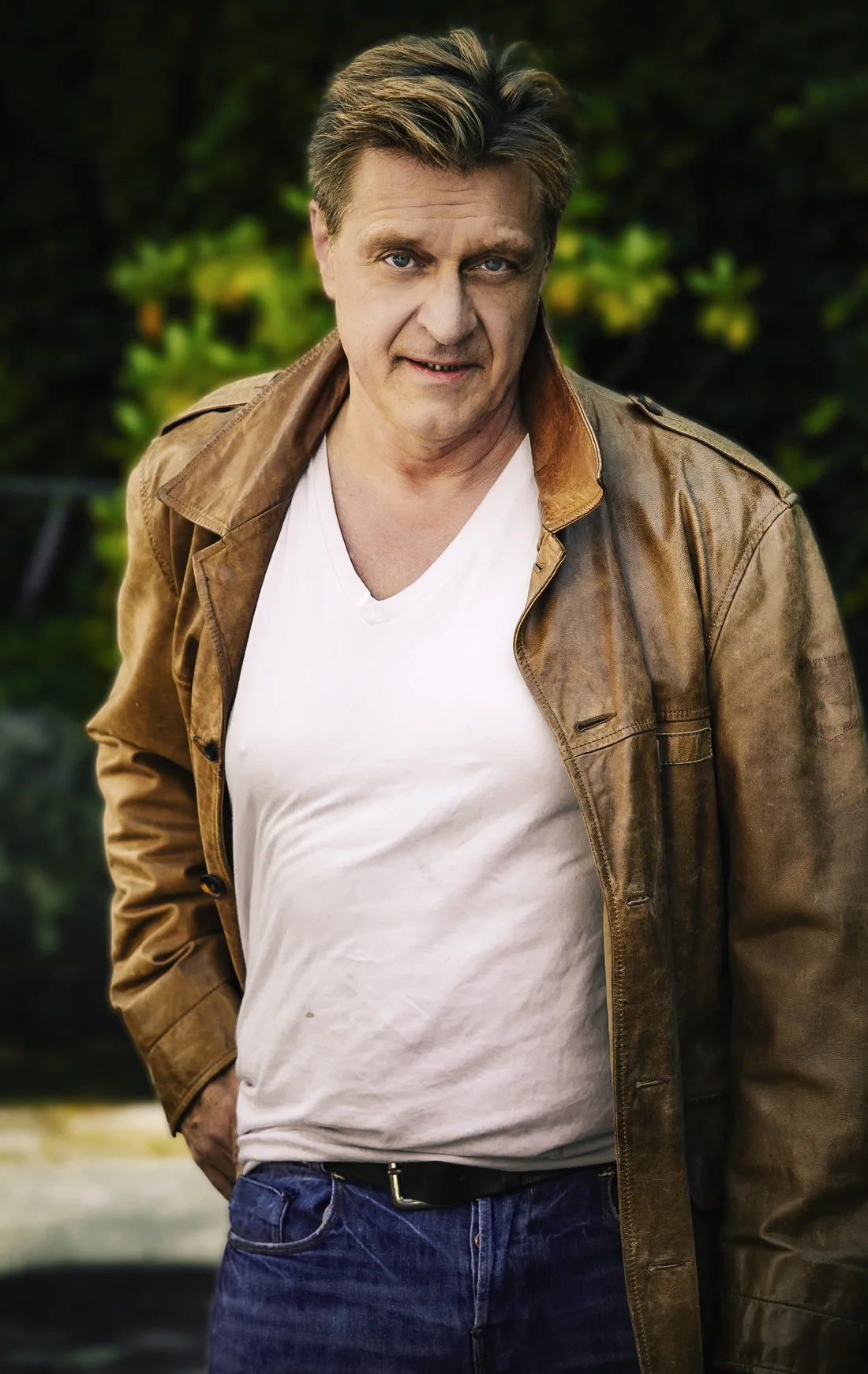 Andreas Maria Schwaiger, character portrait in brown leather jacket